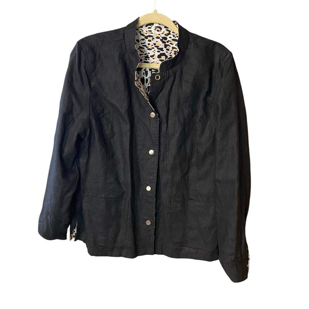 Chico’s Reversible Linen Jacket Leopard Print & B… - image 3